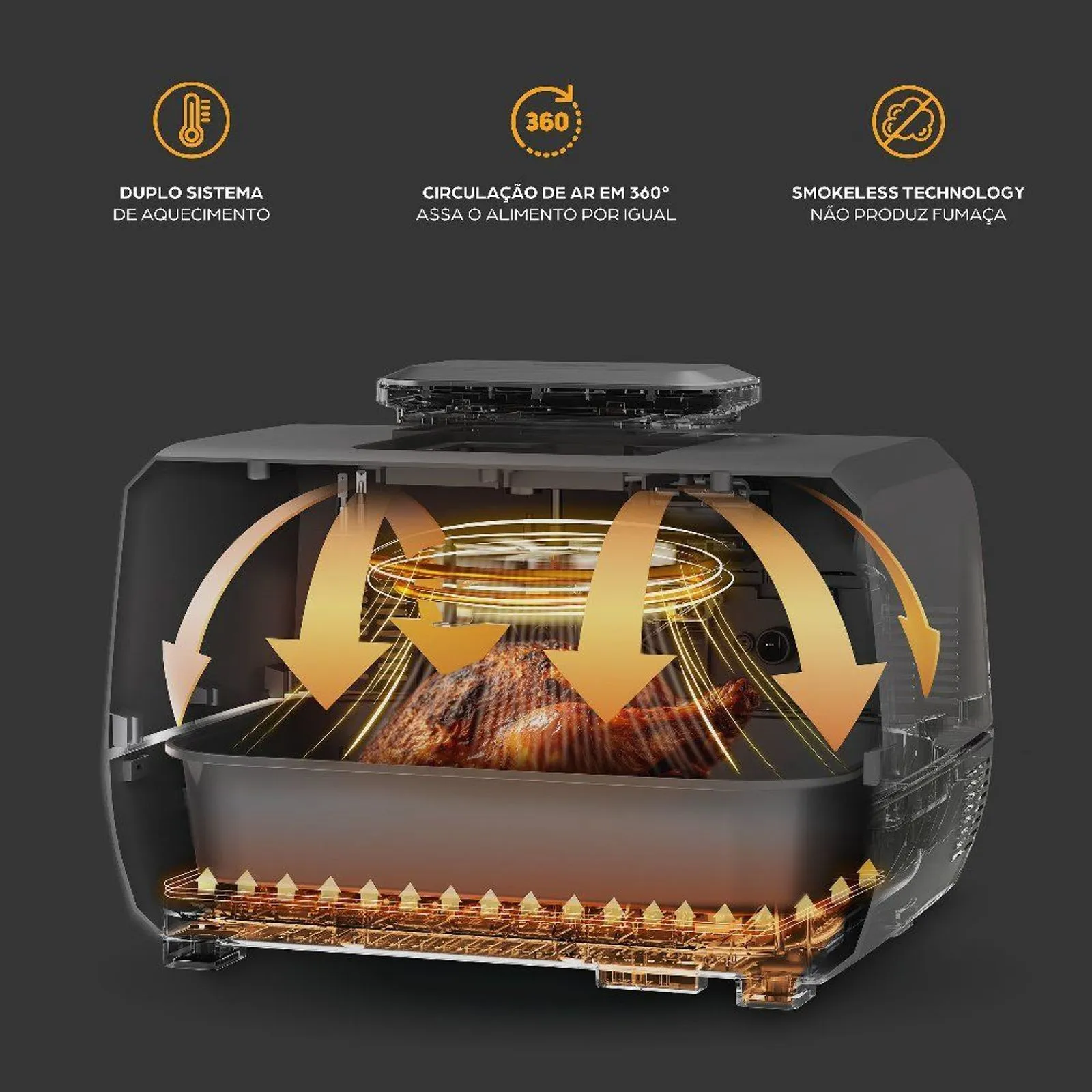 Fritadeira Elétrica Air Fryer WAP Barbecue 12 em 1 com Painel Digital 10L Preto e Cinza - 3