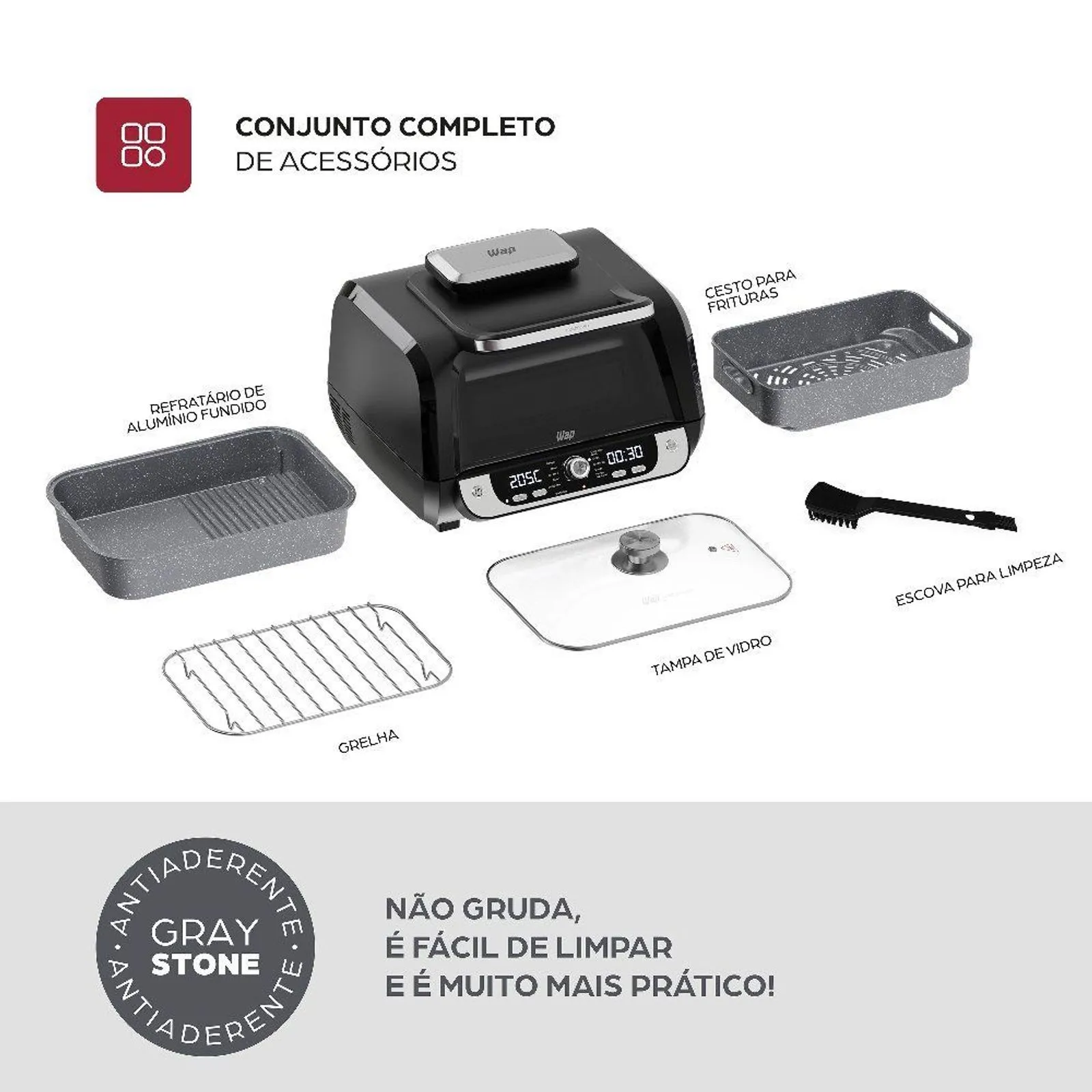 Fritadeira Elétrica Air Fryer WAP Barbecue 12 em 1 com Painel Digital 10L Preto e Cinza - 4
